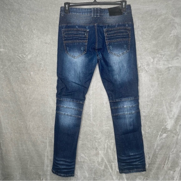 X-Ray Classic Stretch Distressed Moto Jeans Dark Wash Size 32x32 - Picture 3 of 8